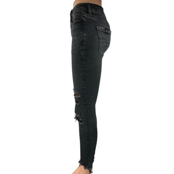 American Eagle Next Level Stretch Black Distressed Skinny Denim Jeans Size 4 - Picture 2 of 5